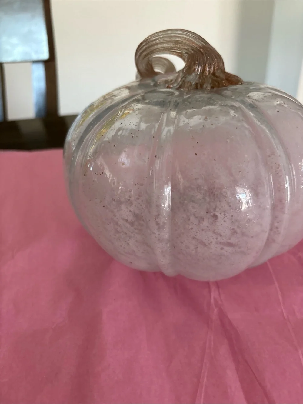 Handblown Glass White with Gold Specks Pumpkin